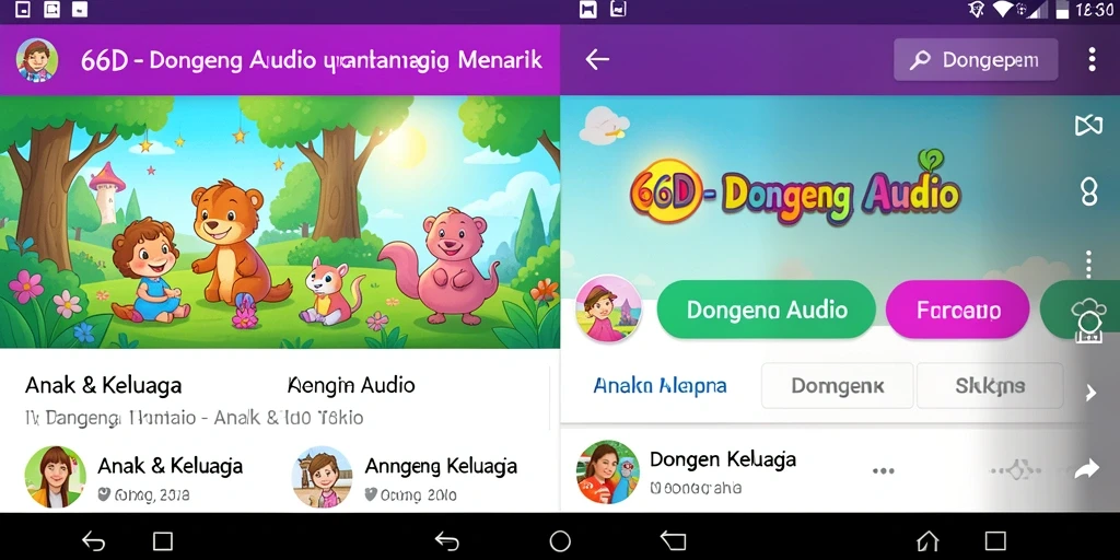 Tampilan antarmuka aplikasi 66D dengan beragam pilihan dongeng audio.