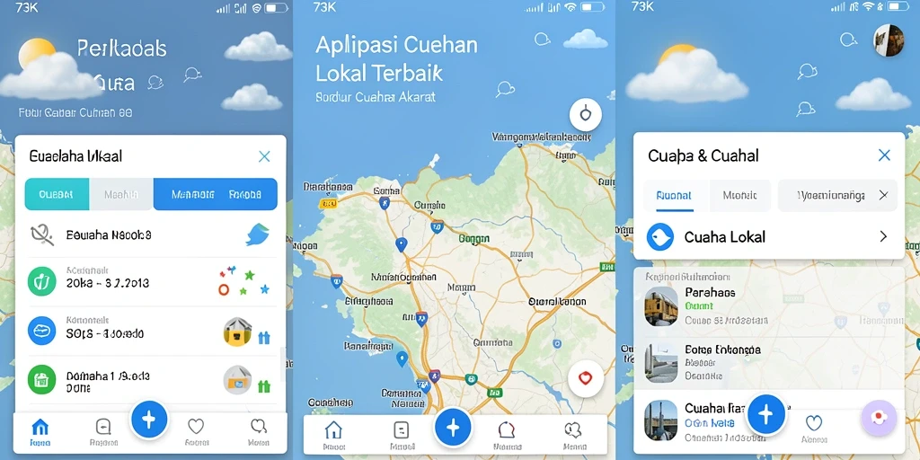 Tampilan antarmuka aplikasi Cuaca Lokal 73K yang informatif.