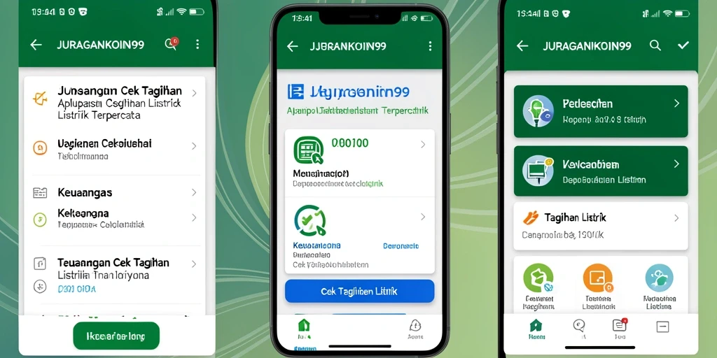 Antarmuka aplikasi JURAGANKOIN99 untuk cek tagihan listrik.