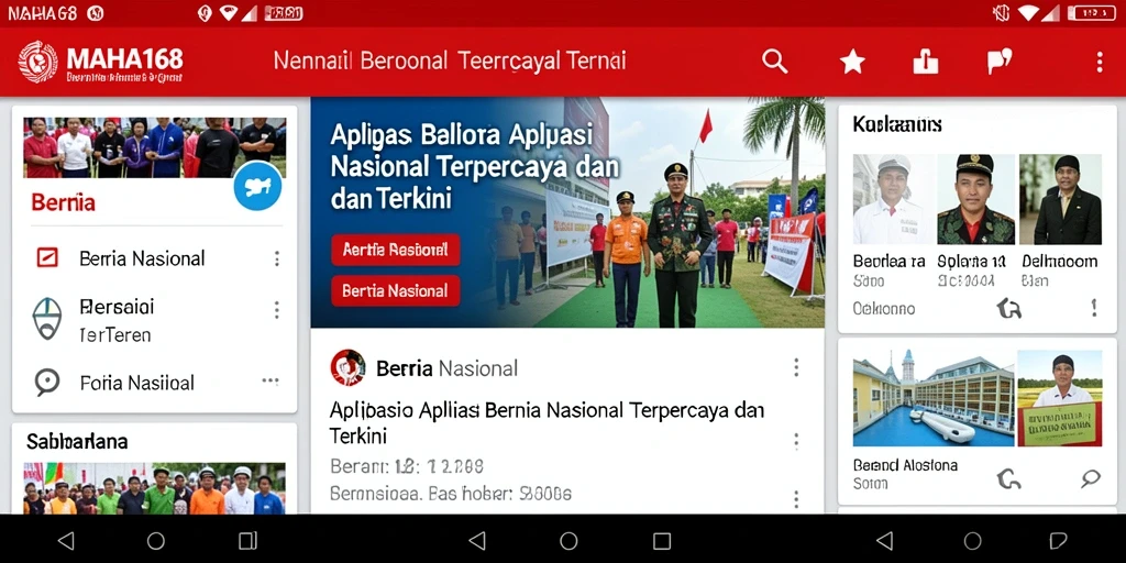Tampilan antarmuka aplikasi berita nasional MAHA168 yang modern.