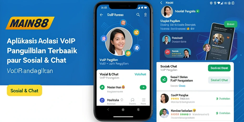 Tampilan aplikasi MAIN88 dengan antarmuka VoIP Panggilan yang modern.