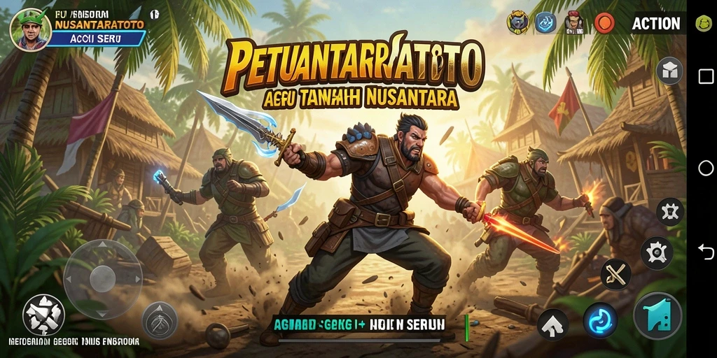 Tampilan antarmuka NUSANTARATOTO saat karakter beraksi di medan perang.