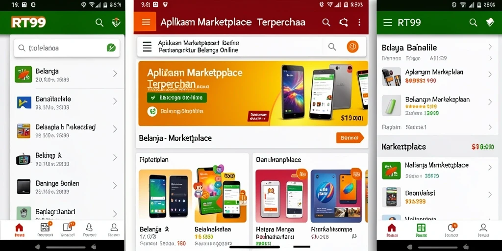 Tampilan antarmuka aplikasi Marketplace RT99 yang menarik dan modern.